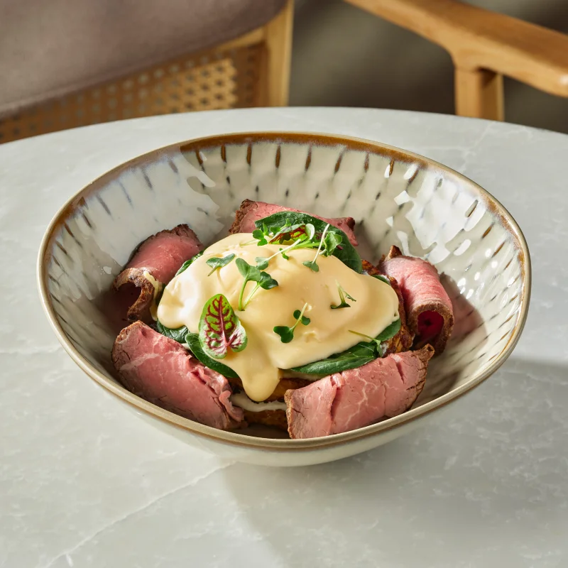 Potato pancakes with roast beef