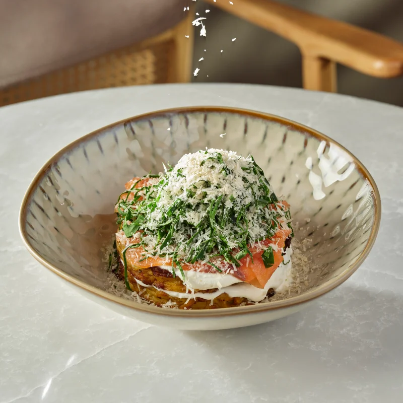 Potato pancakes with salmon
