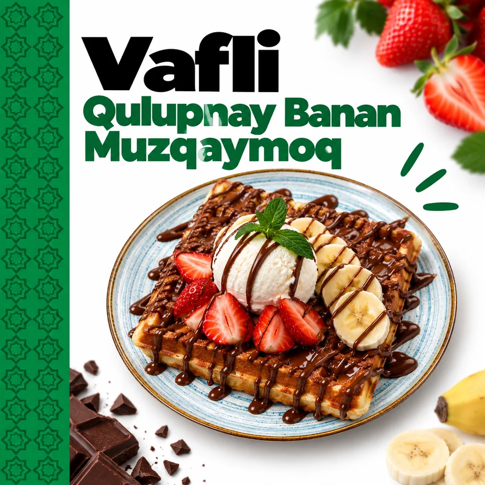 Vafli banan-qulupnay-muzqaymoq